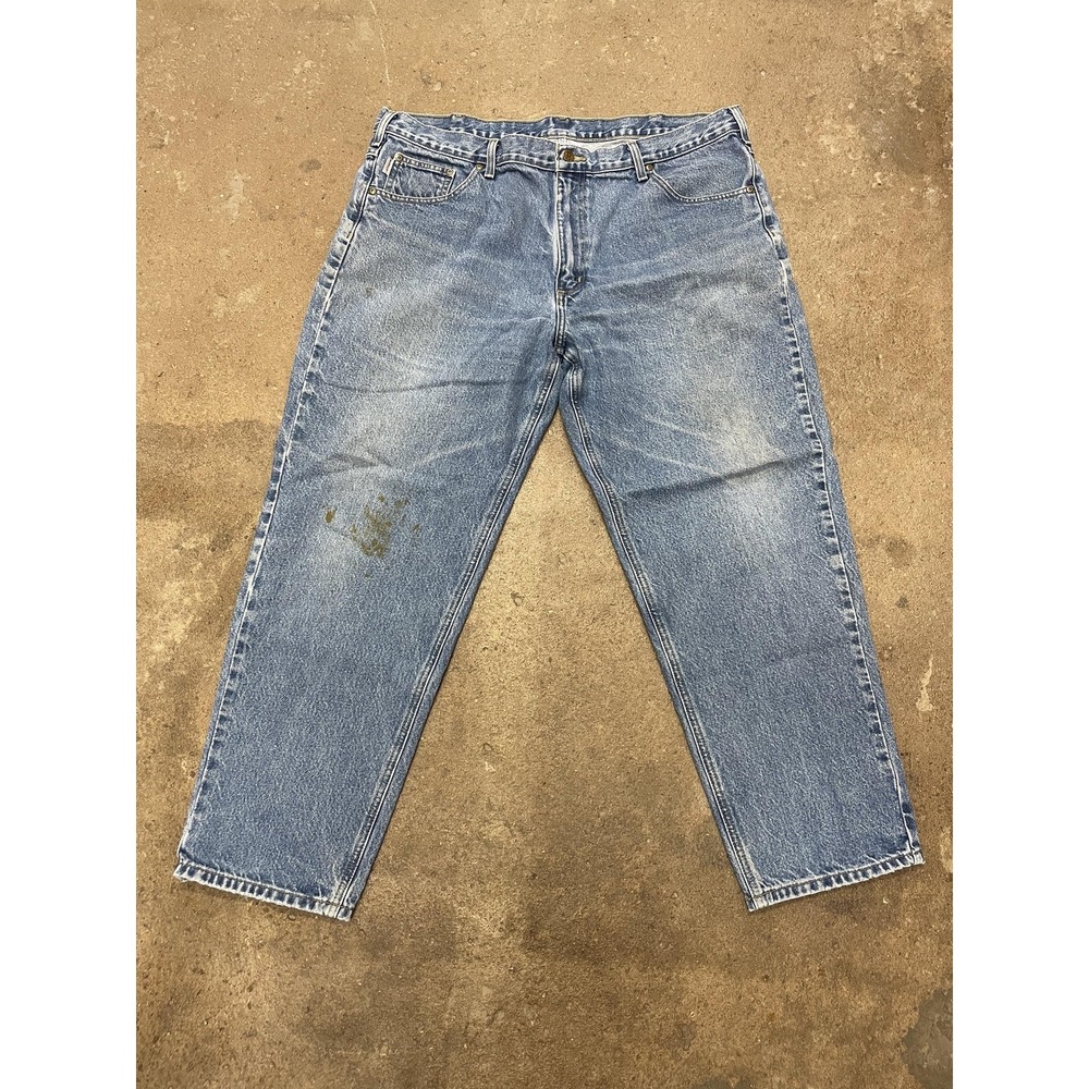 Carhartt Jeans Mens 42x30 Blue Relaxed Fit Straight Leg Workwear Stonewash B17